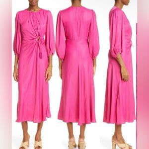 FARM Rio Solid Blouson Sleeve Cutout Midi Dress In Vibrant  Fuschia Size Large